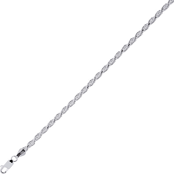 Sterling Silver Rhodium Plated 20 Inch 2.9mm Polish Rope Chain With Lobster Clasp