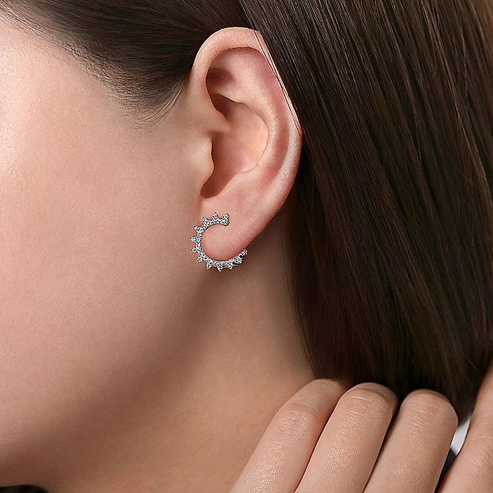 Gabriel & Co White Gold 15mm Bypass Hoop Huggies - Diamond Earrings