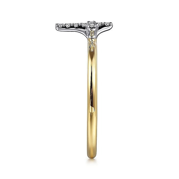 Gabriel & Co. Yellow and White Gold Diamond Cross Ring