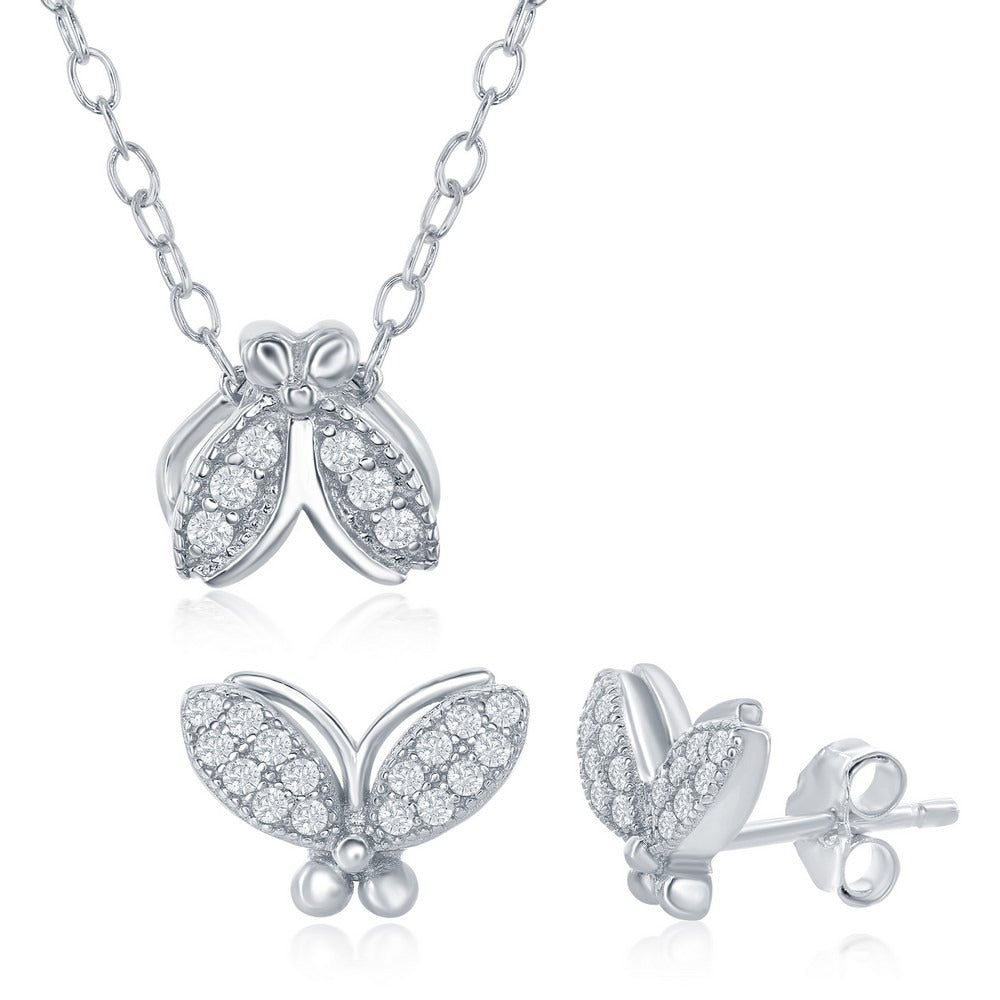 Sterling Silver Baby Bee Necklace & Earrings Set