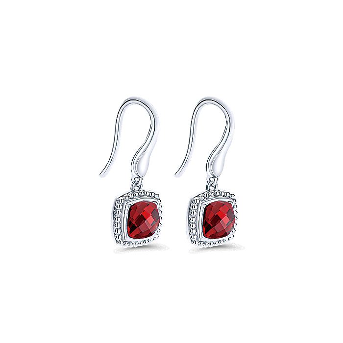 Gabriel & Co Sterling Silver Earrings with Cushion Cut Garnet Drops