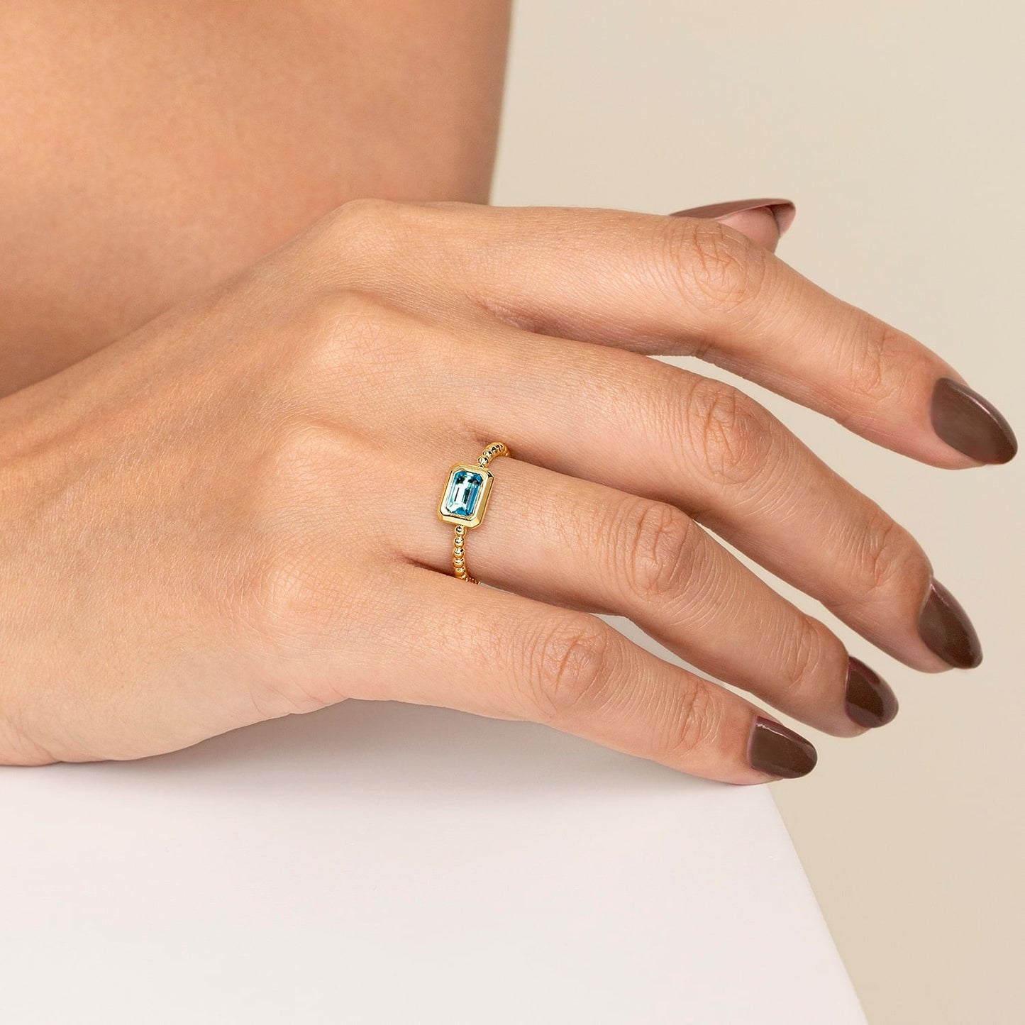 Gabriel & Co. Yellow Gold Blue Topaz Ring