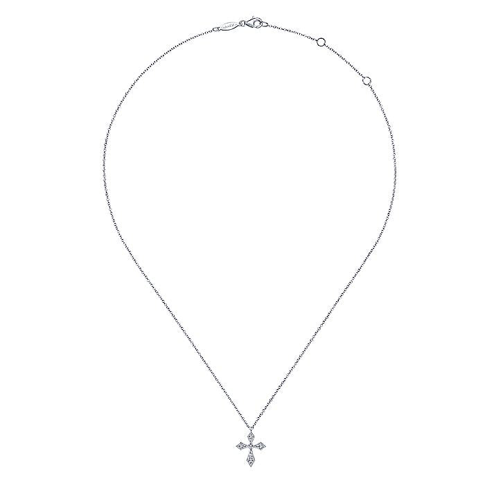 Gabriel & Co Vintage Inspired White Gold Pointed Diamond Cross Pendant Necklace