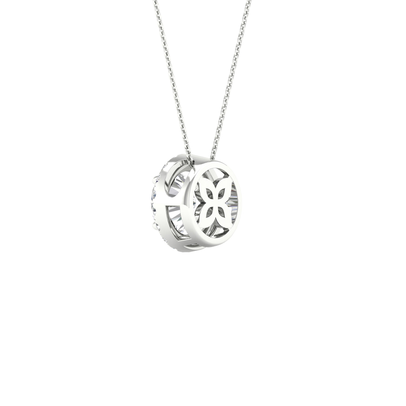 White Gold Laboratory Grown Round Diamond Halo Pendant - Diamond Pendants