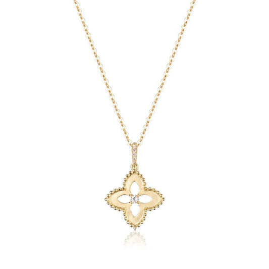 Yellow Gold Diamond Floral Necklace - Diamond Necklaces