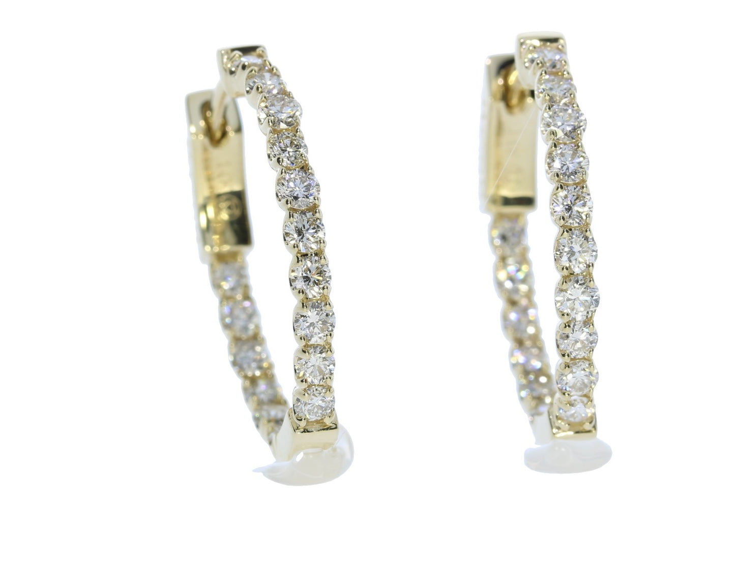Yellow Gold Oval Shape In and Out Diamond Hoop Earrings