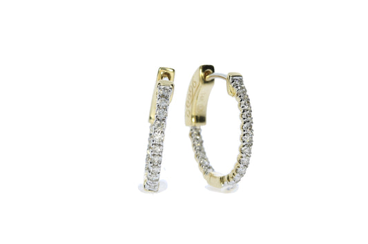 Yellow Gold Oval Shape In and Out Hoop Earrings - Diamond Earrings