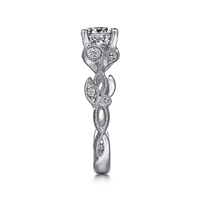 Gabriel & Co. 14 Karat White Gold Floral Round Semi-Mount Engagement Ring