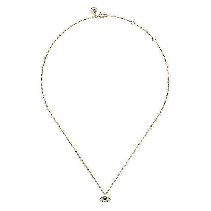 Gabriel & Co. Yellow Gold Diamond and Sapphire Evil Eye White Enamel Pendant