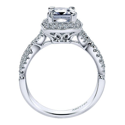 Amavida White Gold Twist Halo Engagement Ring - Diamond Semi-Mount Rings