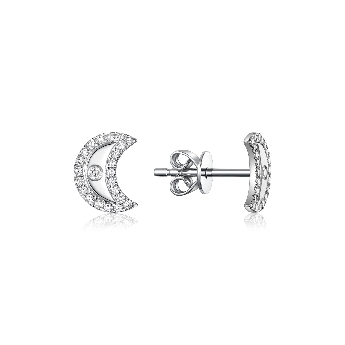 Luvente White Gold Diamond Moon Earrings