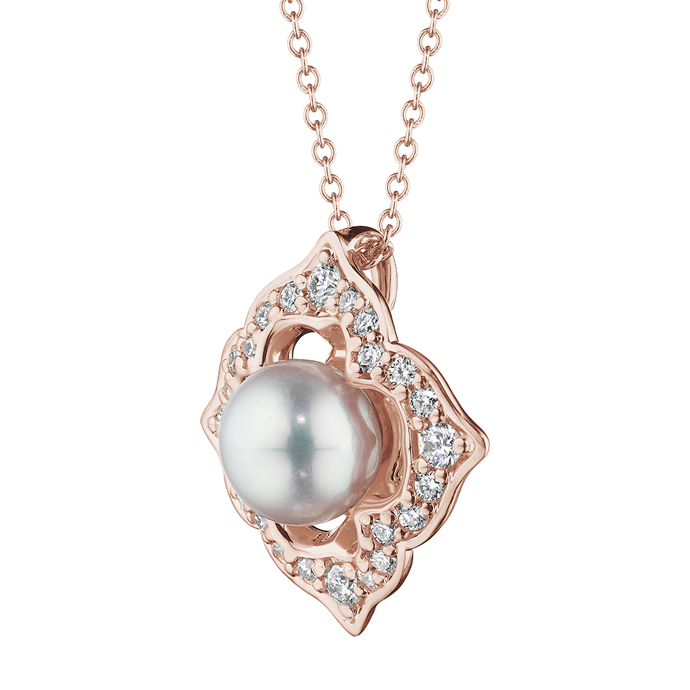 Verragio 18 Karat Rose Gold Victorian Pearl and Diamond Pendant - Pearl Pendants