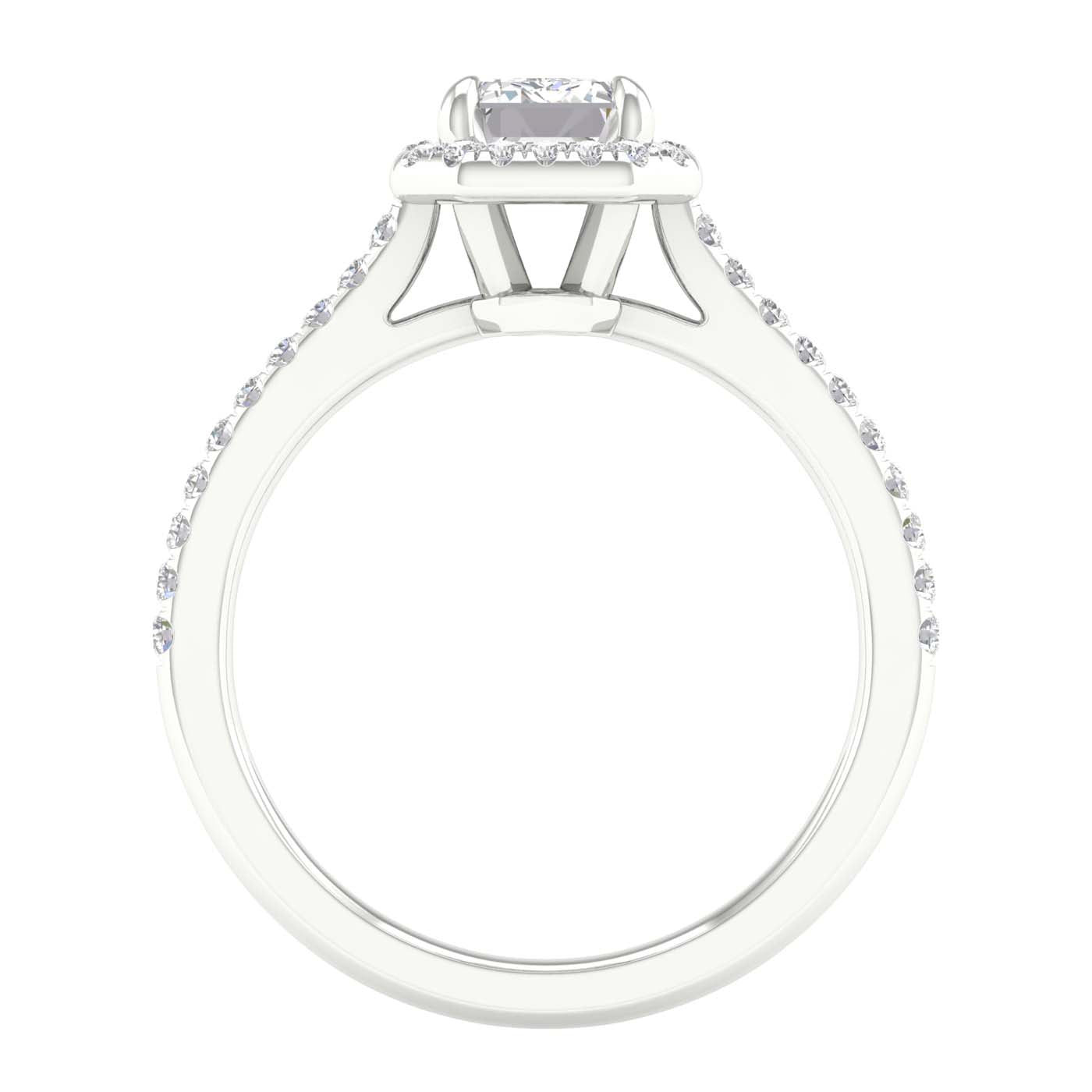 White Gold Laboratory Grown Emerald Cut Diamond Halo Engagement Ring - Diamond Engagement Rings