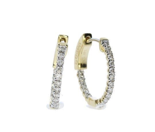 Ladies Yellow Gold 1.50 Carat Total Weight Diamond Hoop Earrings