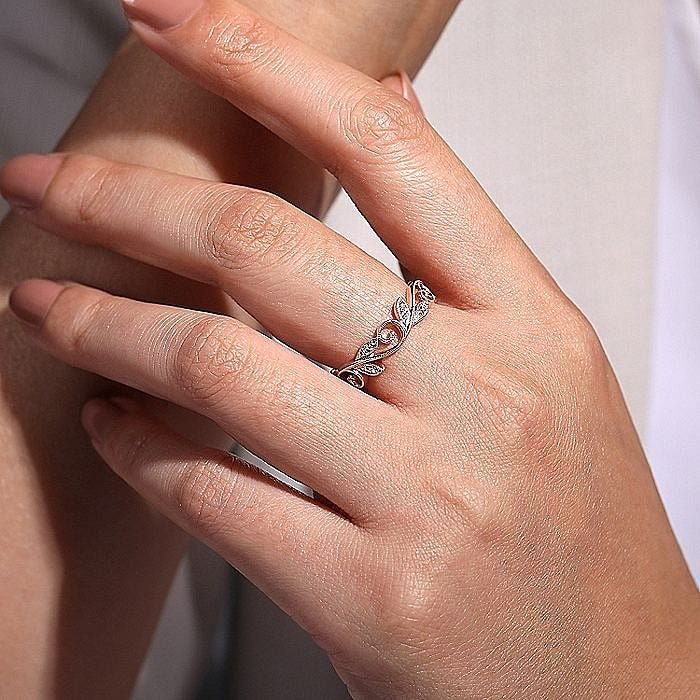 Gabriel & Co. 14 Karat Rose Gold Scrolling Floral Diamond Stackable Ring