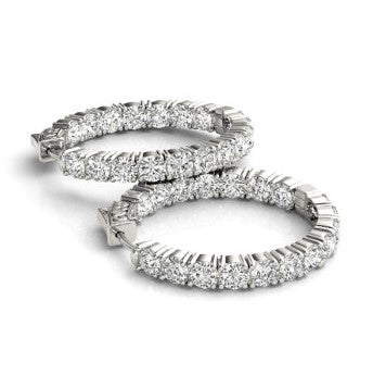 White Gold Diamond Round In and Out Style Hoop Earrings