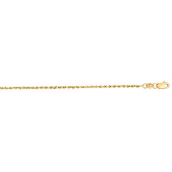 14 Karat Yellow Gold 1.4MM Diamond Cut Rope Chain With Pear Shaped Lobster Clasp