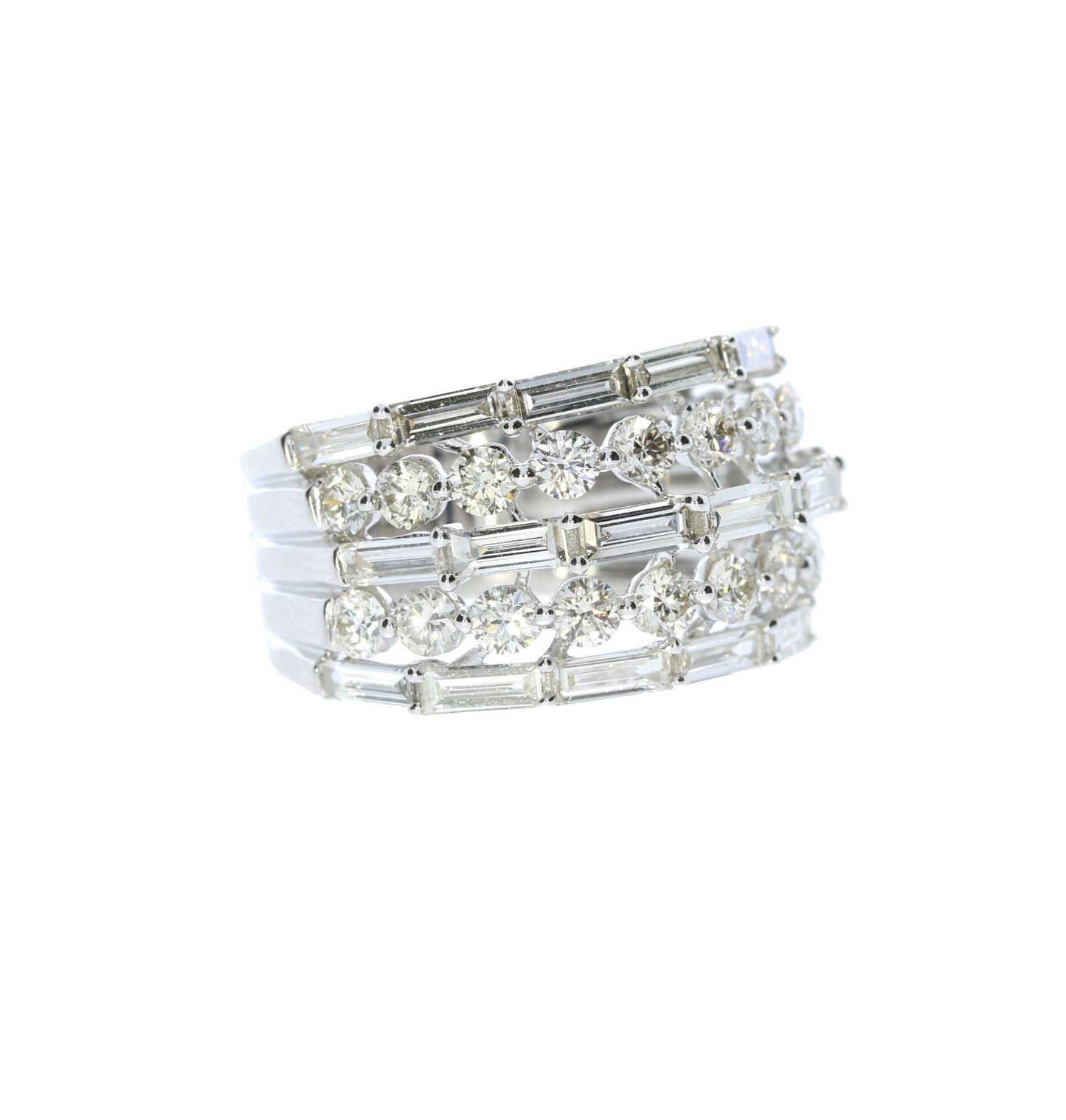 White Gold Baguette and Round Diamond Fashion Ring