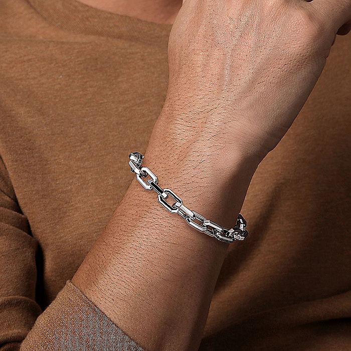 Gabriel & Co. Sterling Silver Faceted Chain Black Spinel Bracelet