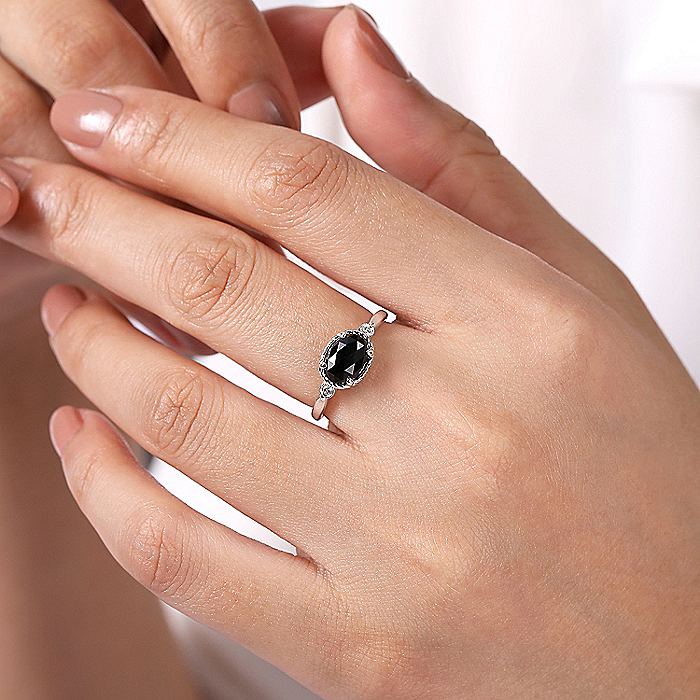 Gabriel & Co. Sterling Silver Oval Onyx and Diamond Ring