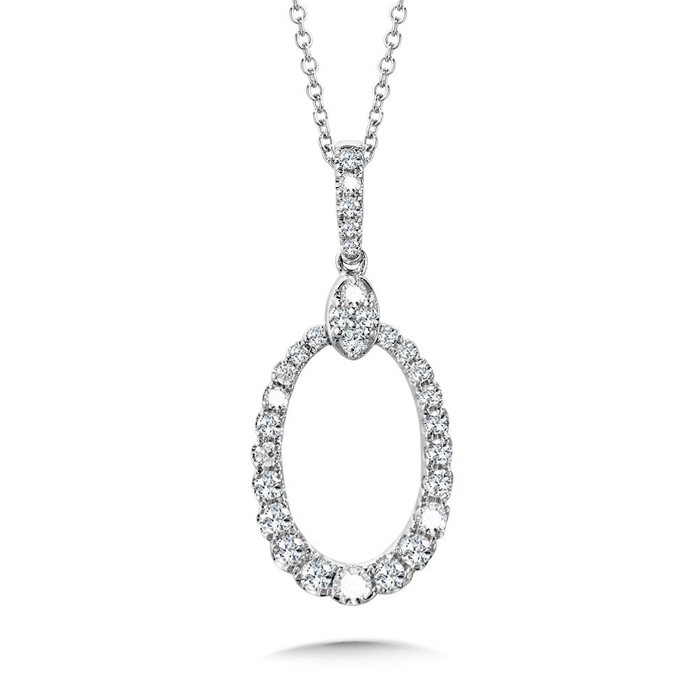 White Gold Oval Outline Graduating Diamond Pendant