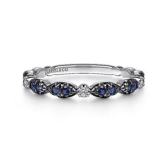 Gabriel & Co. White Gold Black Rhodium Diamond and Blue Sapphire Stackable Ring - Colored Stone Rings - Women's