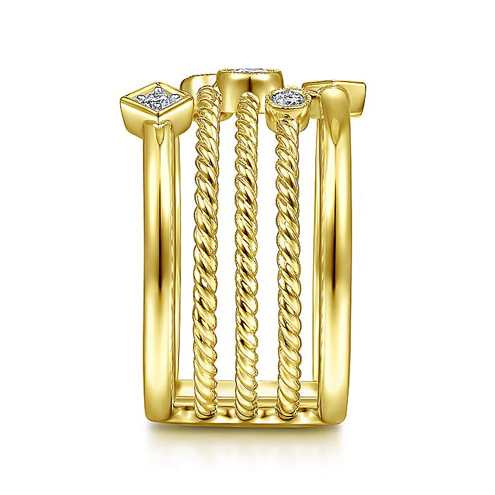 Ladies Gabriel & Co. Yellow Gold Multi Row Fashion Ring