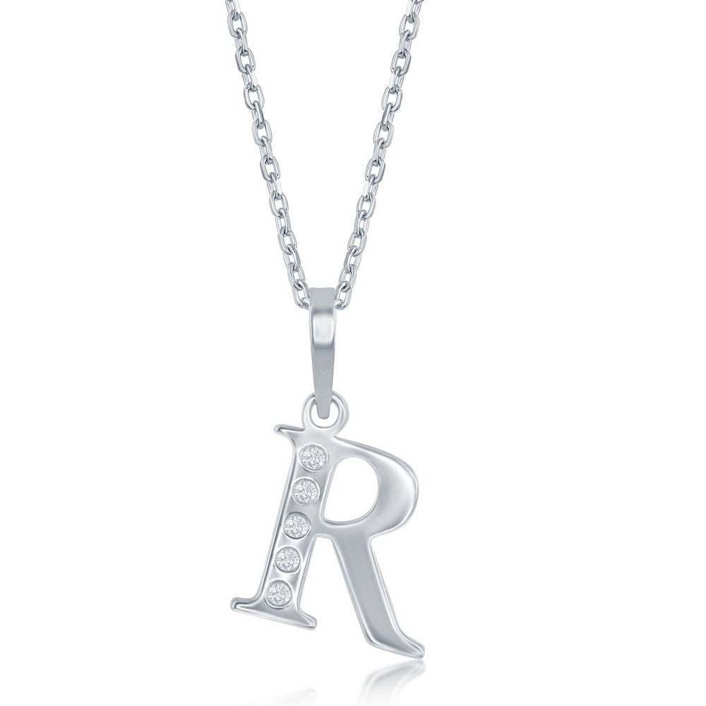 Sterling Silver Diamond R Necklace