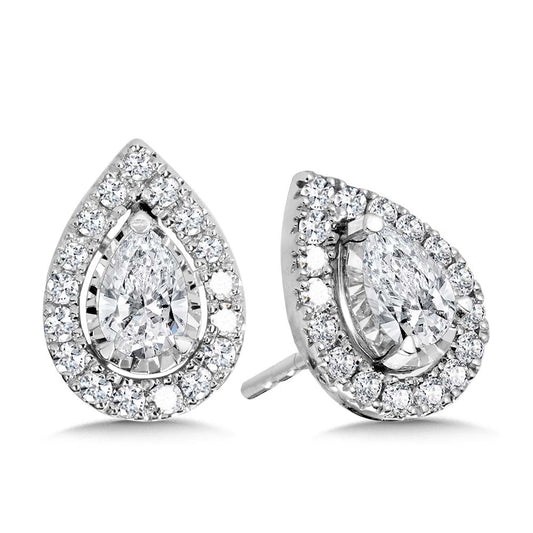 White Gold Pear Halo Earrings - Diamond Earrings