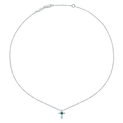 Gabriel & Co Sterling Silver Round Emerald Cross Necklace - Silver Necklace