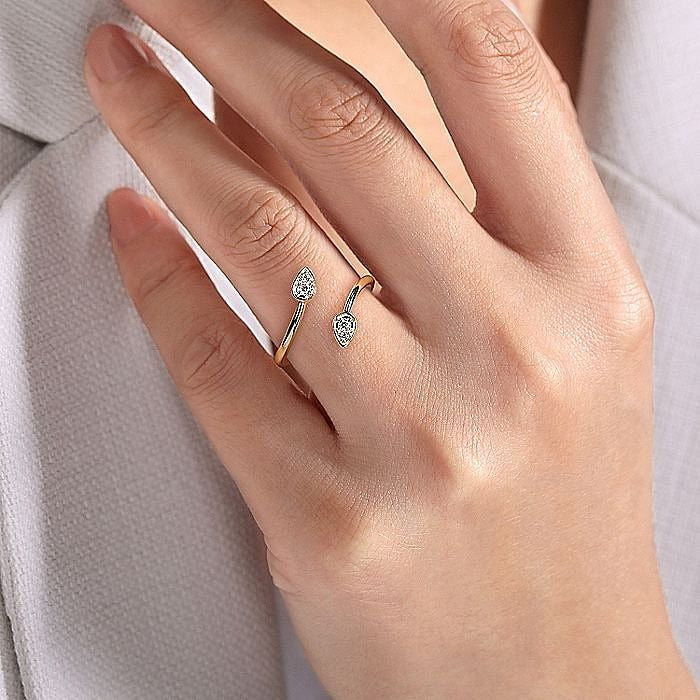 Gabriel & Co. Yellow Gold Diamond Leaf Bypass Freeform Ring