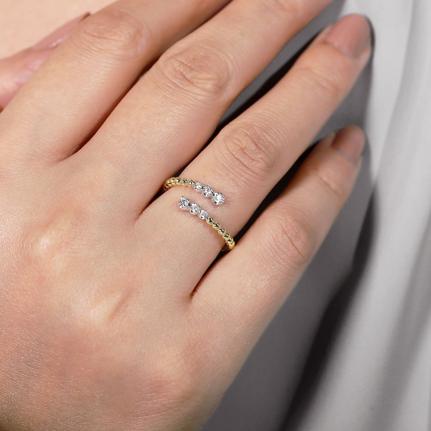 Gabriel & Co. Yellow and White Gold Diamond Bypass Ring