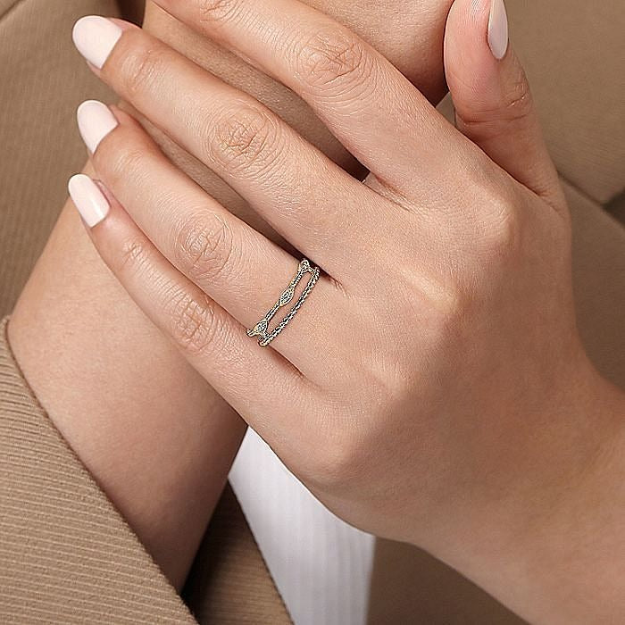 Gabriel & Co. Yellow Gold Diamond Bujukan Marquise Shape Stackable Ring
