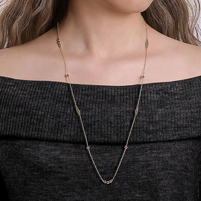 Gabriel & Co. 14 Karat Yellow Gold Graduating Bujukan Bead Station 28 Inch Necklace