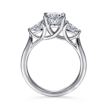 Gabriel & Co. White Gold Oval Three Stone Semi-Mount Engagement Ring - Diamond Semi-Mount Rings
