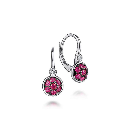 Gabriel & Co. Sterling Silver Bezel Set Diamond and Round Ruby Cluster Leverback Earrings - Colored Stone Earrings