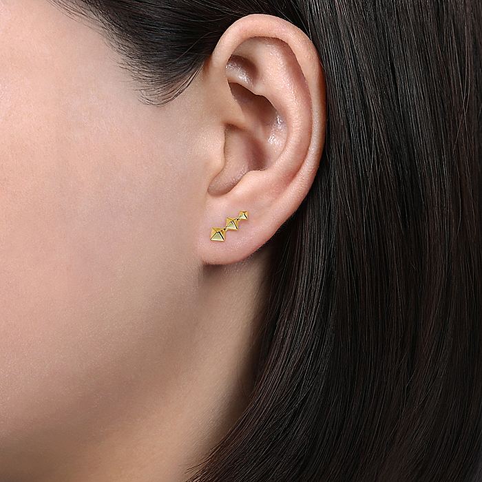 Gabriel & Co Yellow Gold Three Pyramid Stud Earrings