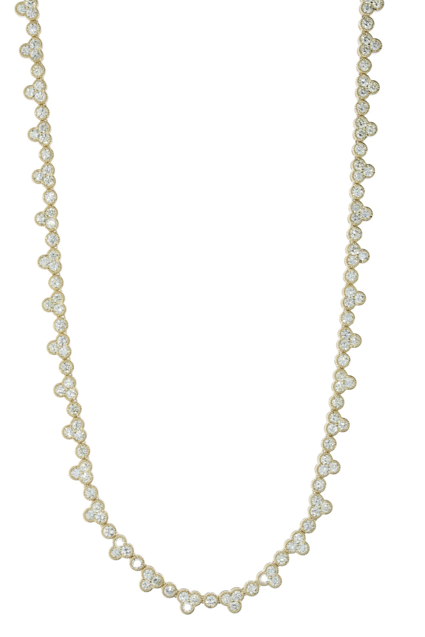 Yellow Gold Diamond Clover 18 Inch Tennis Necklace