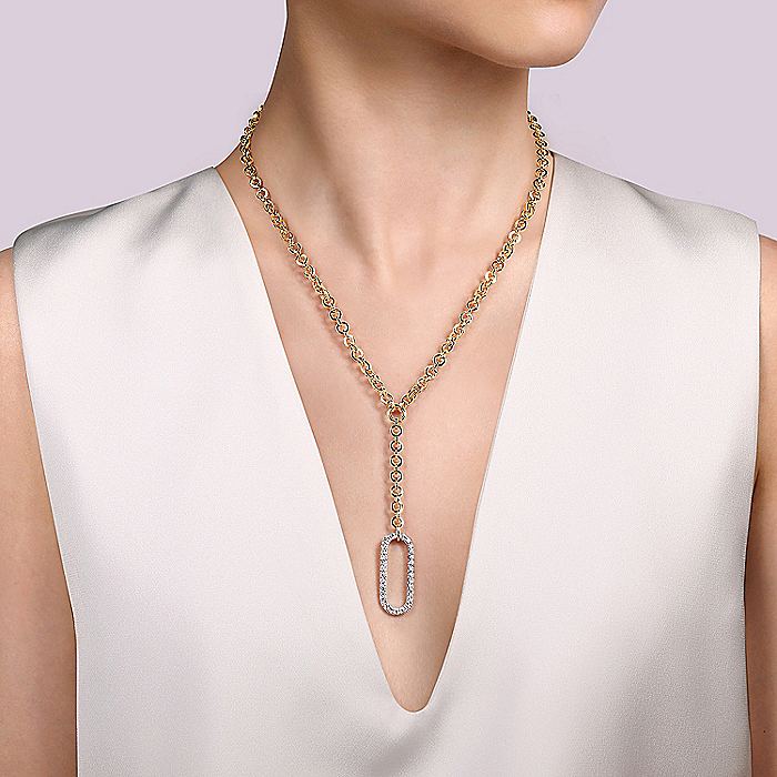 Gabriel & Co. 14 Karat Yellow Gold Tube Link Diamond Necklace
