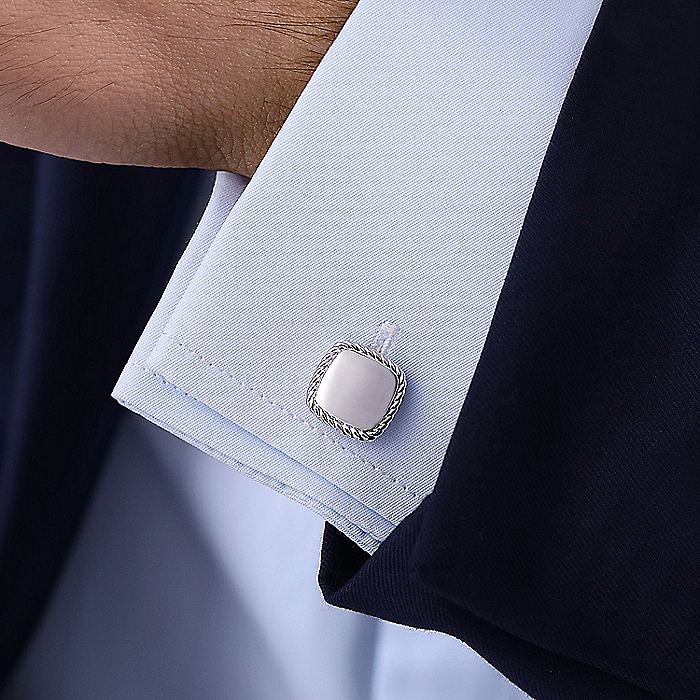 Gabriel & Co Sterling Silver Square Cufflinks with Twisted Rope Trim
