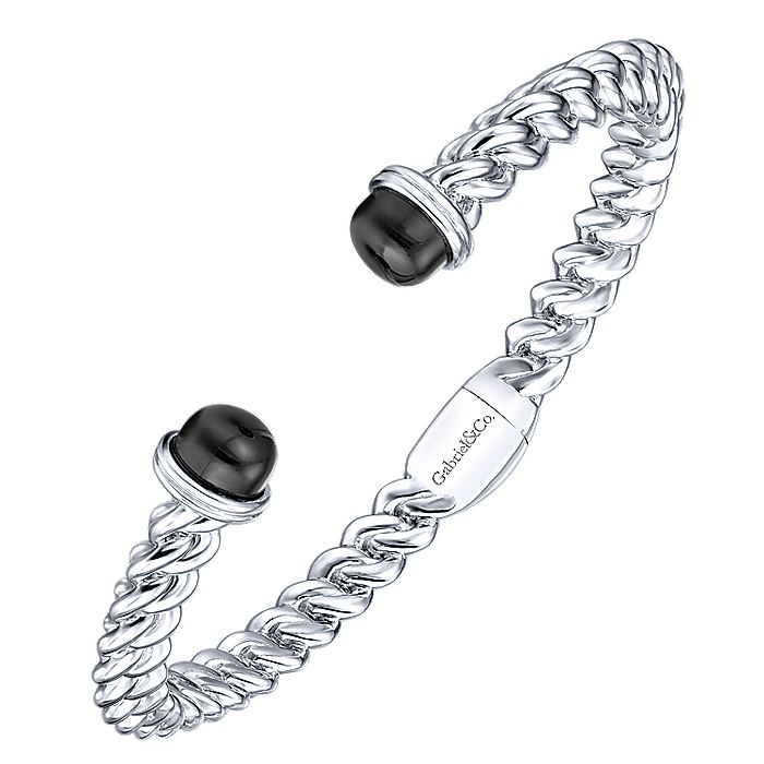 Gabriel & Co Silver Woven Cuff Bracelet With Onyx