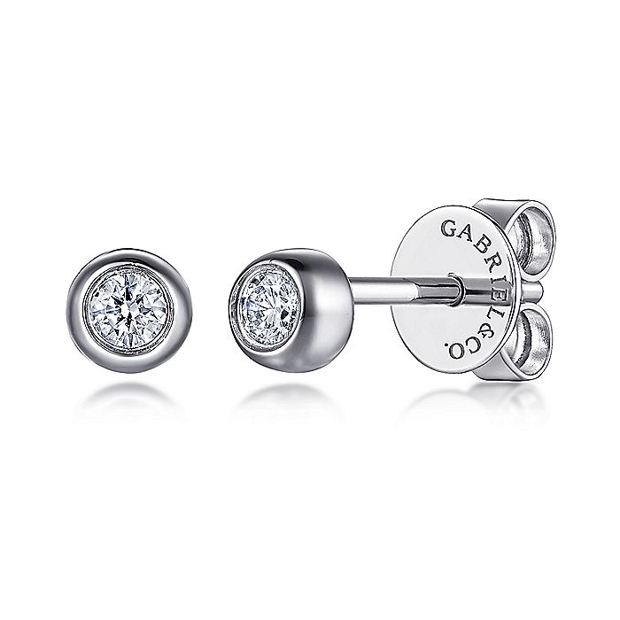 Gabriel & Co. 14 Karat White Gold Diamond Bezel Set Stud Earrings