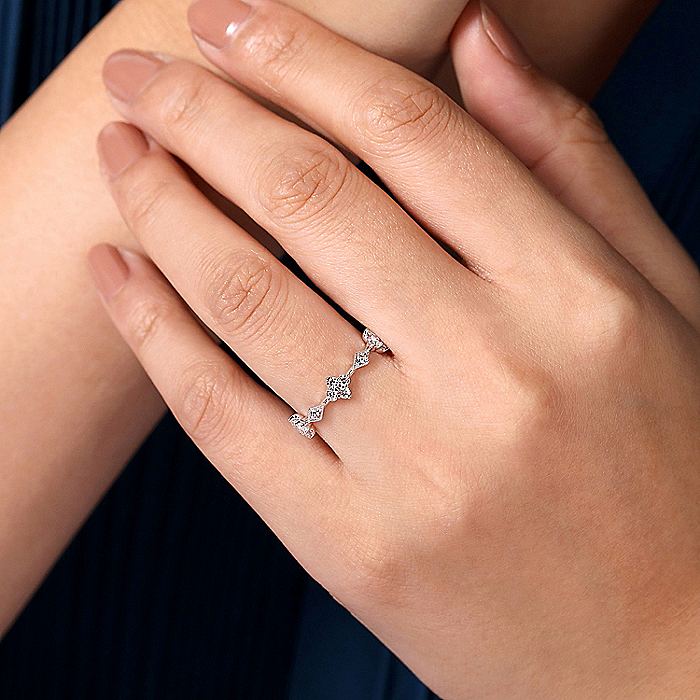 Gabriel & Co. 14 Karat White Gold Diamond Cluster Station Ring