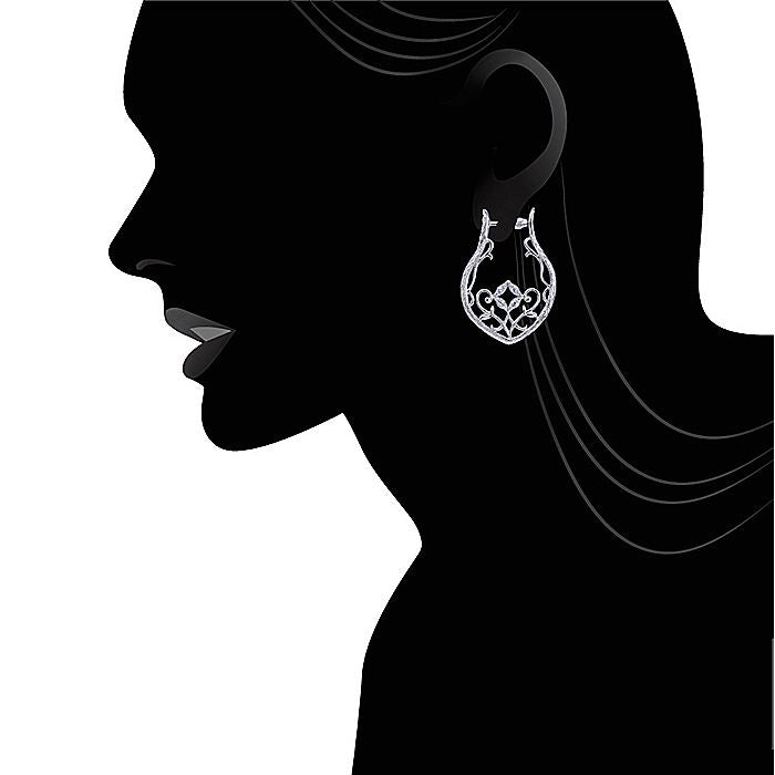 Gabriel & Co Sterling Silver 30mm Intricate White Sapphire Hoop Earrings