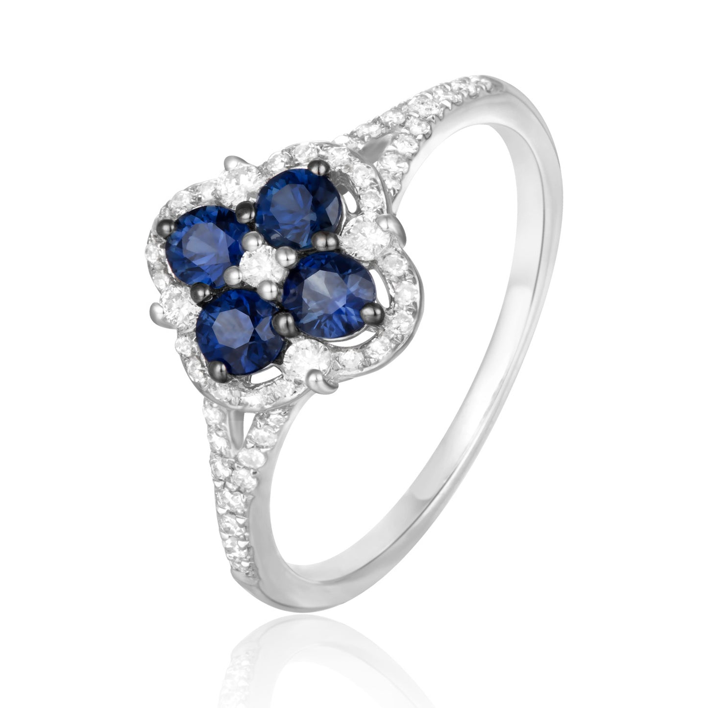 Luvente White Gold Sapphire & Diamond Clover Ring