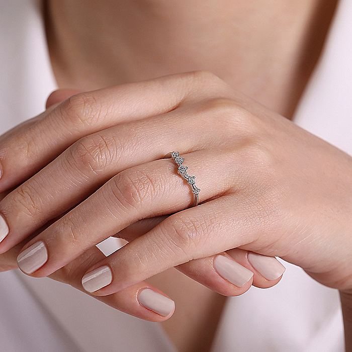 Gabriel & Co. 14 Karat White Gold Curved Diamond Wedding Band - Diamond Wedding Bands - Women's