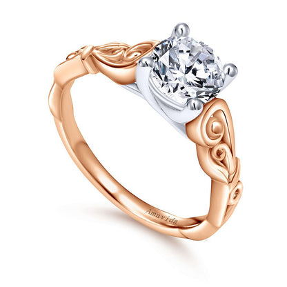 Amavida Rose And White Gold Sculpted Engagement Ring - Diamond Semi-Mount Rings