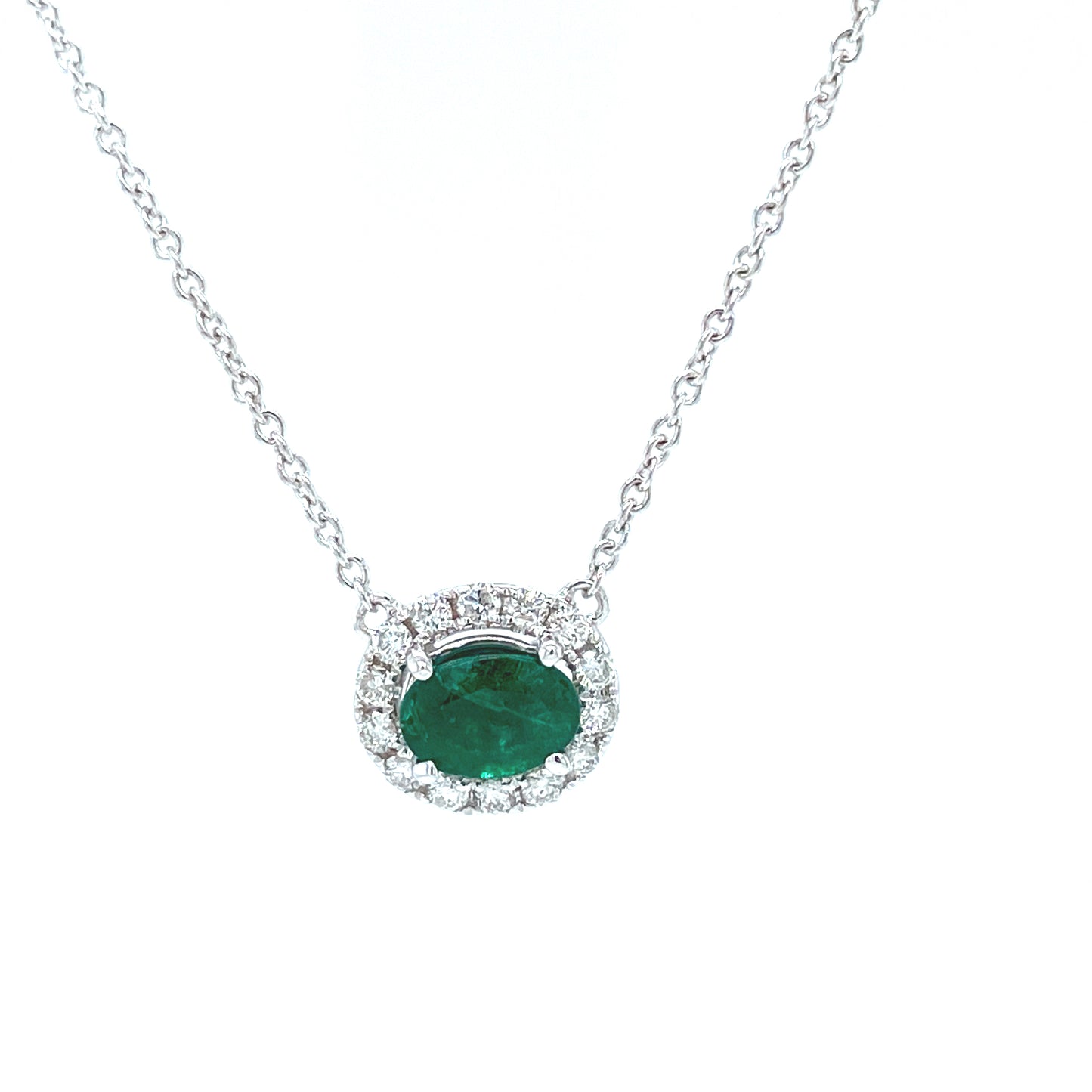 Ladies White Gold Emerald And Diamond Necklace