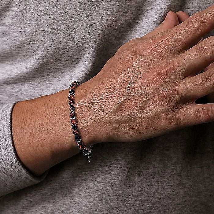 Gabriel & Co Silver and 6mm Tiger Eye Beads Bracelet
