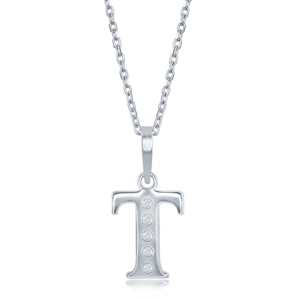 Sterling Silver Diamond T Necklace